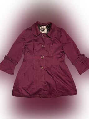 Vintage Y2K Heart Soul Plum Fit-and-Flare Trench Coat